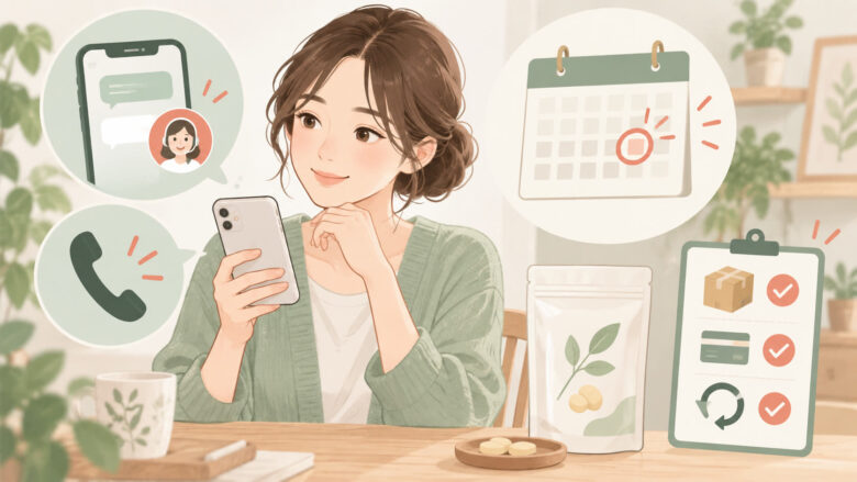 【ベルタ葉酸サプリ】解約方法のまとめ!次回お届け10日前までの期限や20日間返金保証も解説の解約手続きを確認するイラスト