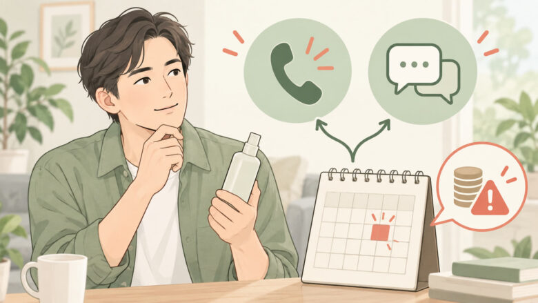 【チャップアップ育毛ローション】解約方法を解説！定期便の手続き期限や退会・返品の注意点も紹介の解約手続きを確認するイラスト