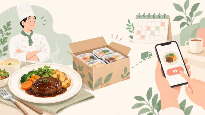 【DELIPICKS サブスクリプション】解約方法はマイページから!注文確定日までの期限に注意の解約手続きを確認するイラスト