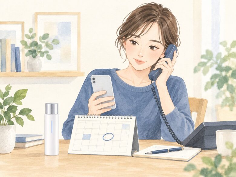 デルメッドの次回発送日を電話で確認するイラスト