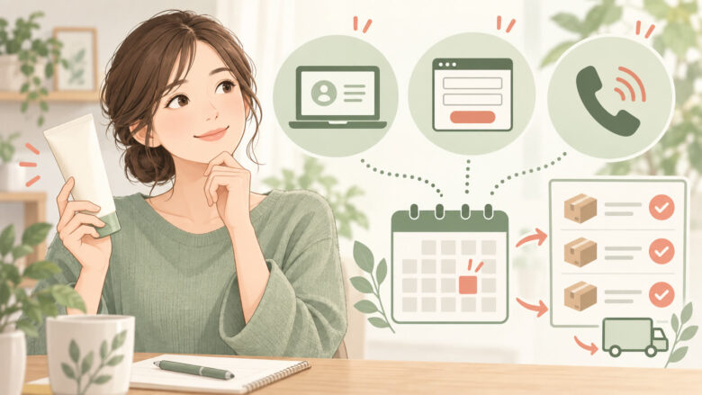 【KAMIKA クリームシャンプー】解約方法や定期便の停止手順を解説！期限や回数縛りの注意点もの解約手続きを確認するイラスト