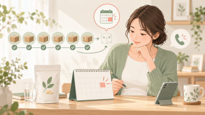【ママニック葉酸サプリ】電話で解約可能!次回発送予定日の10日前までに手続きをの解約手続きを確認するイラスト