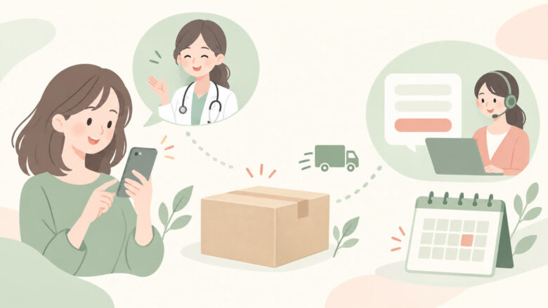 【med. オンライン診療】解約方法を解説!定期便の手続き期限や退会・返品の注意点も紹介の解約手続きを確認するイラスト