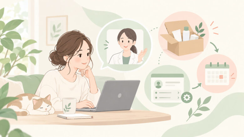 【東京美肌堂】解約は公式LINEで申出し、次回発送予定日の3日前までの連絡と前々日18:00までの所定手続き完了が必要な点を確認するイラスト