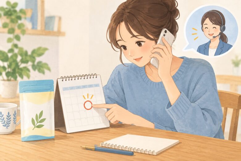 トリプトリズムの次回発送日を電話で確認するイラスト